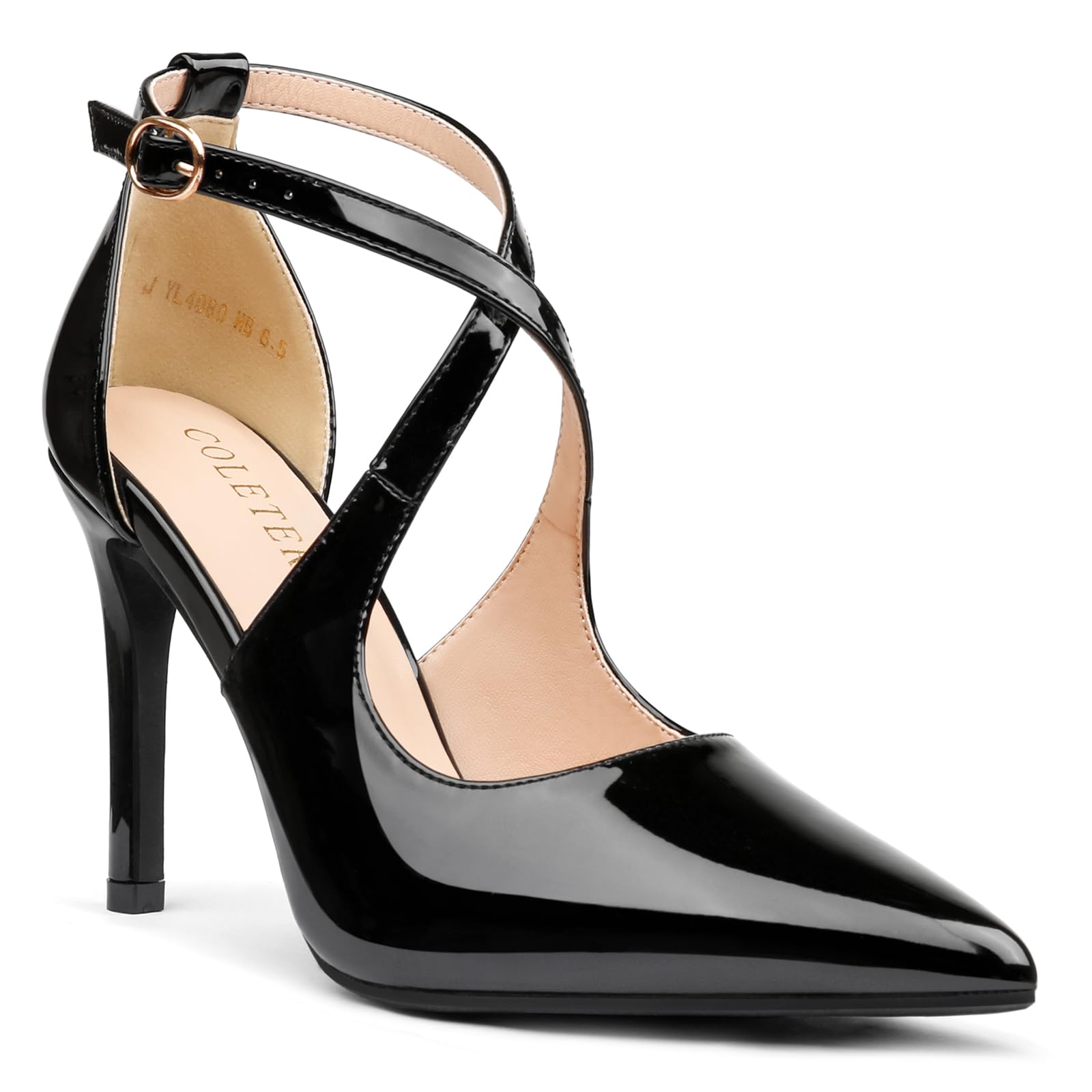 COLETERWomens 4" Pointed Toe D'Orsay Pumps Stilettos High Heel Crossed Ankle Strap Dress Shoes