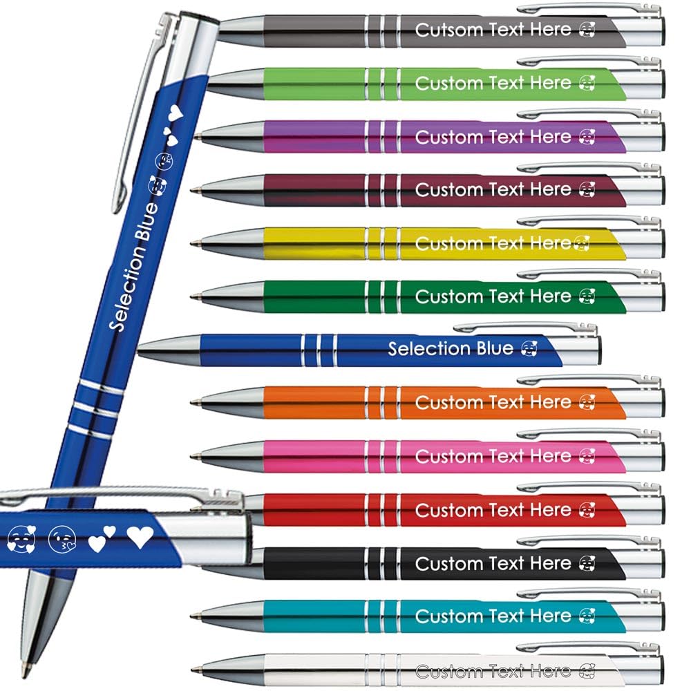Juwelier Schönschmied Ballpoint Pens with Engraving | Emojis Engraving Possible | 13 Colours | Promotional Ballpoint Pens with Desired Engraving | Personalised Pens (Blue, 25)