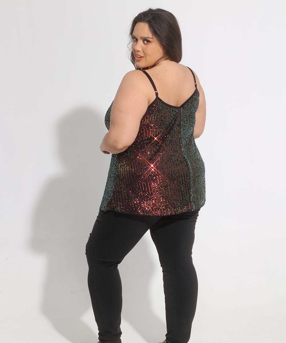 RITERA Plus Size Sequin Tank for Women V Neck Shimmer Sleeveless Tops Glitter Party Spaghetti Sparkle Camisole XL-5XL - Image 5