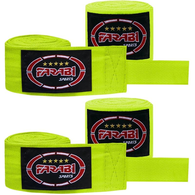 Farabi Sports Kids Boxing Hand wraps 2.5 Meters Long Boxing Wraps with Pair for MMA, Muay Thai, Training, Kickboxing and Combat Sports (Neon Yellow (Pack of 2))