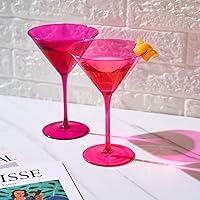 Vista 4 de Khen Hot Pink Martini - Juego de 2 vasos de cristal magenta y rosa rubor, vasos cosmopolitas clásicos para espresso Martini, vino, cristal perfecto