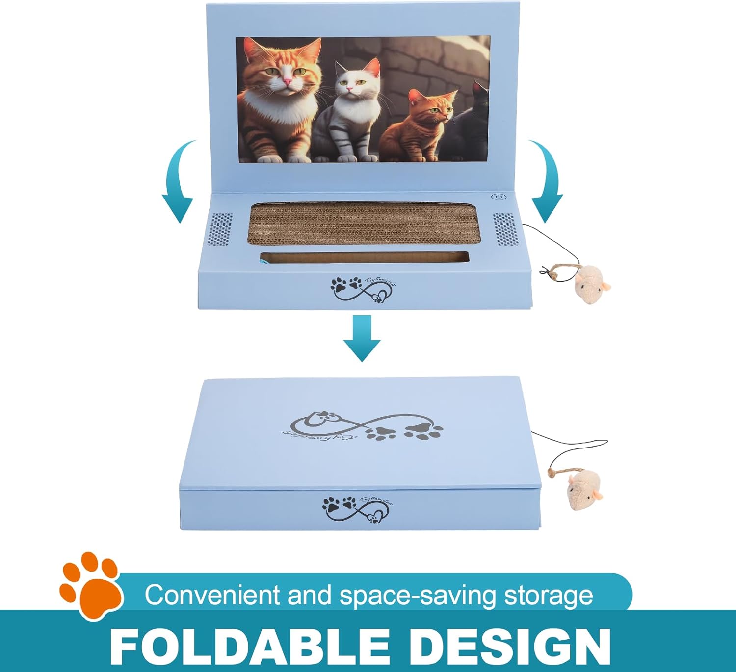 review Cardboard Cat Scratcher, 3-in-1 Laptop Scratcher Cat Toy, Laptop Scratcher Cat Toy with Interactive Plush Mouse Cat Teaser and Ball Track Pad Toy, Foldable Corrugated Computer Cat Scratching Board