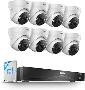 ZOSI 4K PoE Security Camera System,16 Port 32CH 8MP NVR with 4TB HDD,8pcs 4K Indoor Outdoor PoE IP Cameras,Face/Person/Vehicle Detection,2 Way Audio,Night Vision,Dual-Disk Backup for 24/7 Recording asin的图片