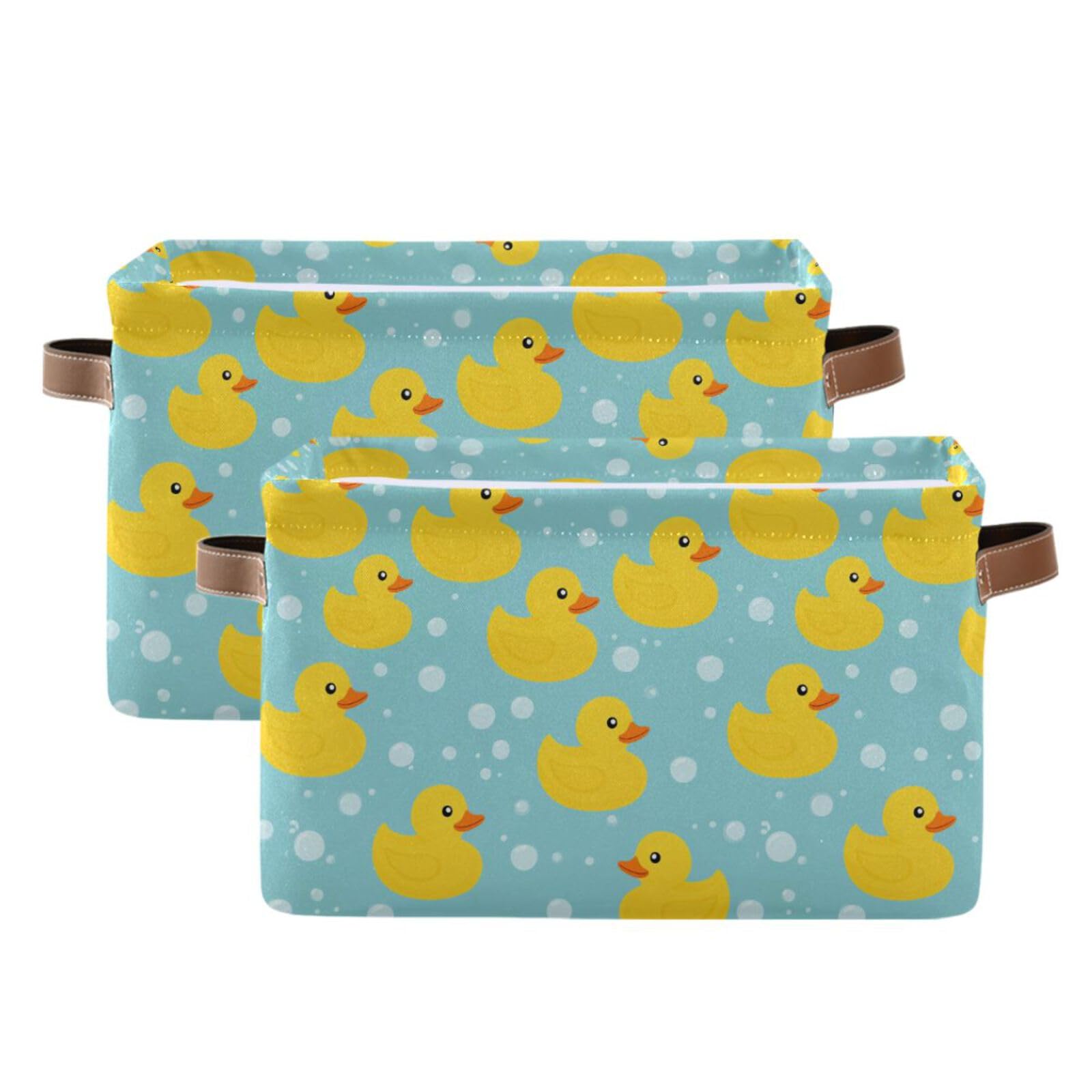 Aslsiy Storage Basket Cute Yellow Ducks-2 Nursery Bins Baby Canvas Box Clothes Shelf Basket Laundry Hampers 2 Pcs