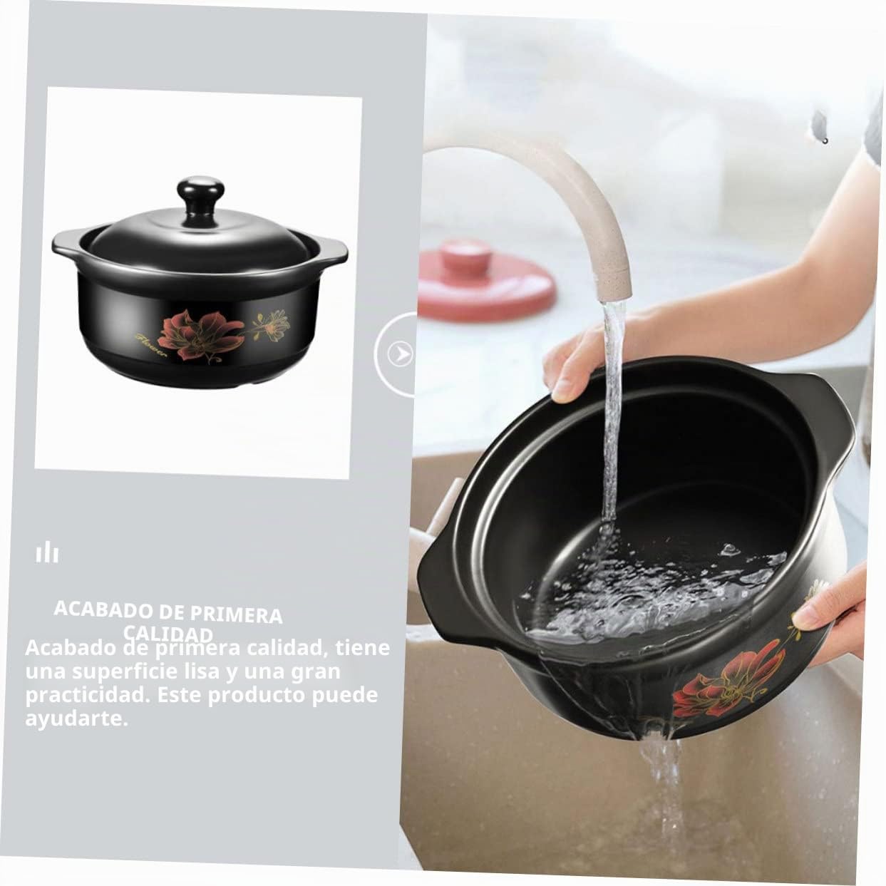 KICHOUSE Cazuela de Cerámica para Guiso de Pollo y Sopa Olla de Barro para Cocinar Cazuela Gruesa para Arroz para Cocina Gas y Eléctrica Diseño Elegante y Funcional