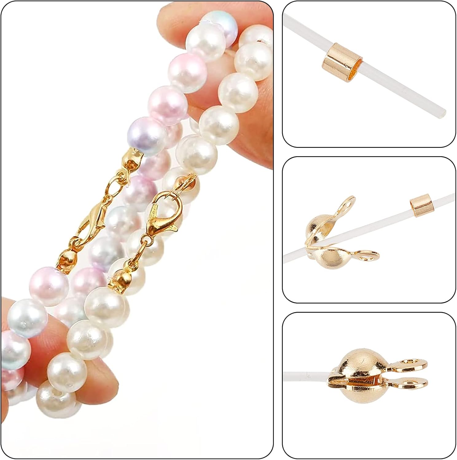 Beebeecraft 1 Box 1000Pcs Crimp Tube Beads 18K Gold Plated Crimping Tube Spacers Cord End Caps 2mm Loose Tiny Stopper Beads for Earring Necklace - Image 4