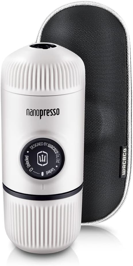 Nanopresso Portable Espresso Maker Bundled with Protective Case, Upgrade Version of Minipresso, Mini Travel Coffee Machine, Perfect for Camping, Travel and Office(New Elements Chill White)