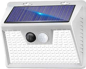 Solar Lights Outdoor 1 Pack, 140LED/3 Modes Motion Sensor Outdoor Lights Solar Powered, Wireless IP65 Waterproof Solar Wall Lights Outdoor Lights, Bright for Deck Fence Patio Front Door, White Light