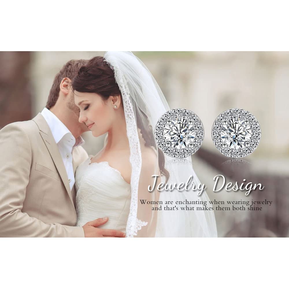 JewelryPalace Okrągły 1ct Moissanite Halo Kolczyki sztyfty Srebro 925, Zestaw biżuterii ślubnej, Kolczyki Srebrne Dziewczyny Kamień szlachetny Prezent Różowe złoto Złoto