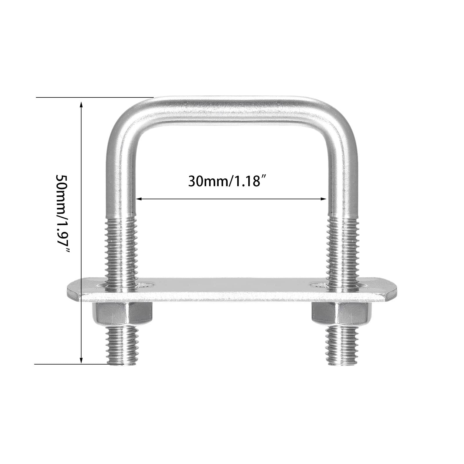 TOP-VIGOR 10 sets M6 Square U-Bolts, 30mm Inner Width 50mm Length 304 Stainless Steel U-Bolts with Nut - Image 2
