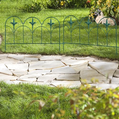 Relaxdays Beeteinfassung, 4er Set, Metall, HxB: je 28 x 38,5 cm, Beetumrandung für Garten, Zierzaun zum Stecken, grün