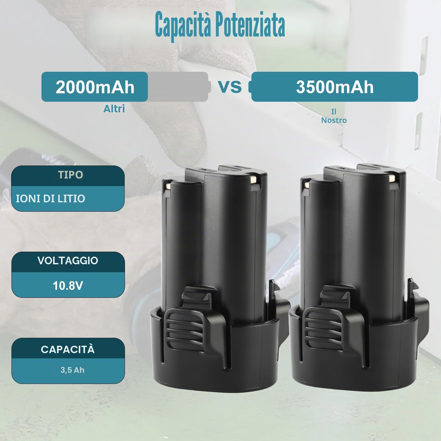 Energup Batteria di ricambio10.8V 3,5Ah per Makita 10.8V Batteria BL1013 BL1014 195332-9 194550-6 DF330D LCT203W-2 pezzi