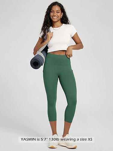 Miniatura 637 de ODODOS - Leggings tipo capri de mujer, no se traslucen y modelan el abdomen, con cintura alta y bolsillos; para hacer yoga, atletismo, ejercicio