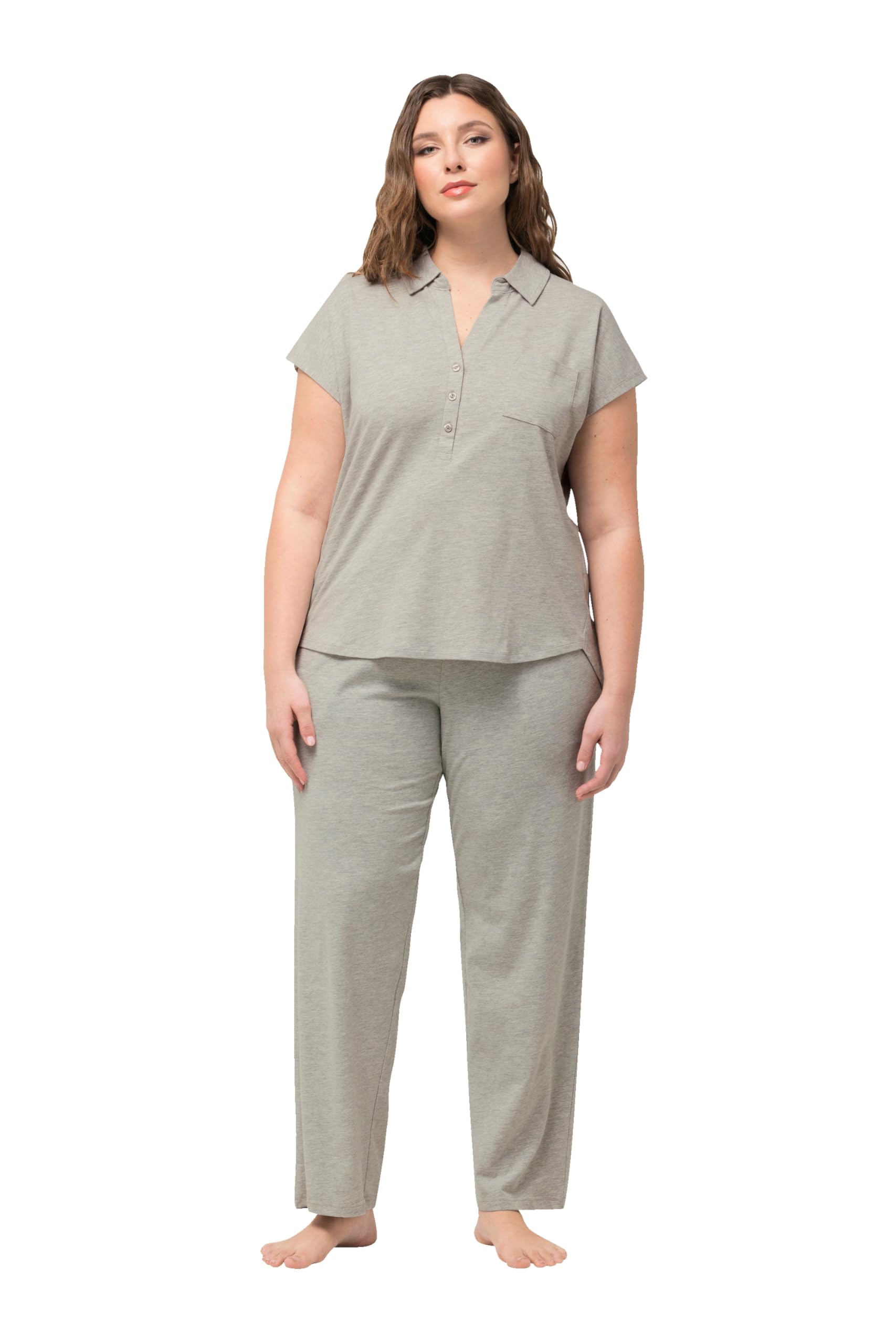 Ulla Popken Women's Pyjamas, Shirtcollar Pyjama Set