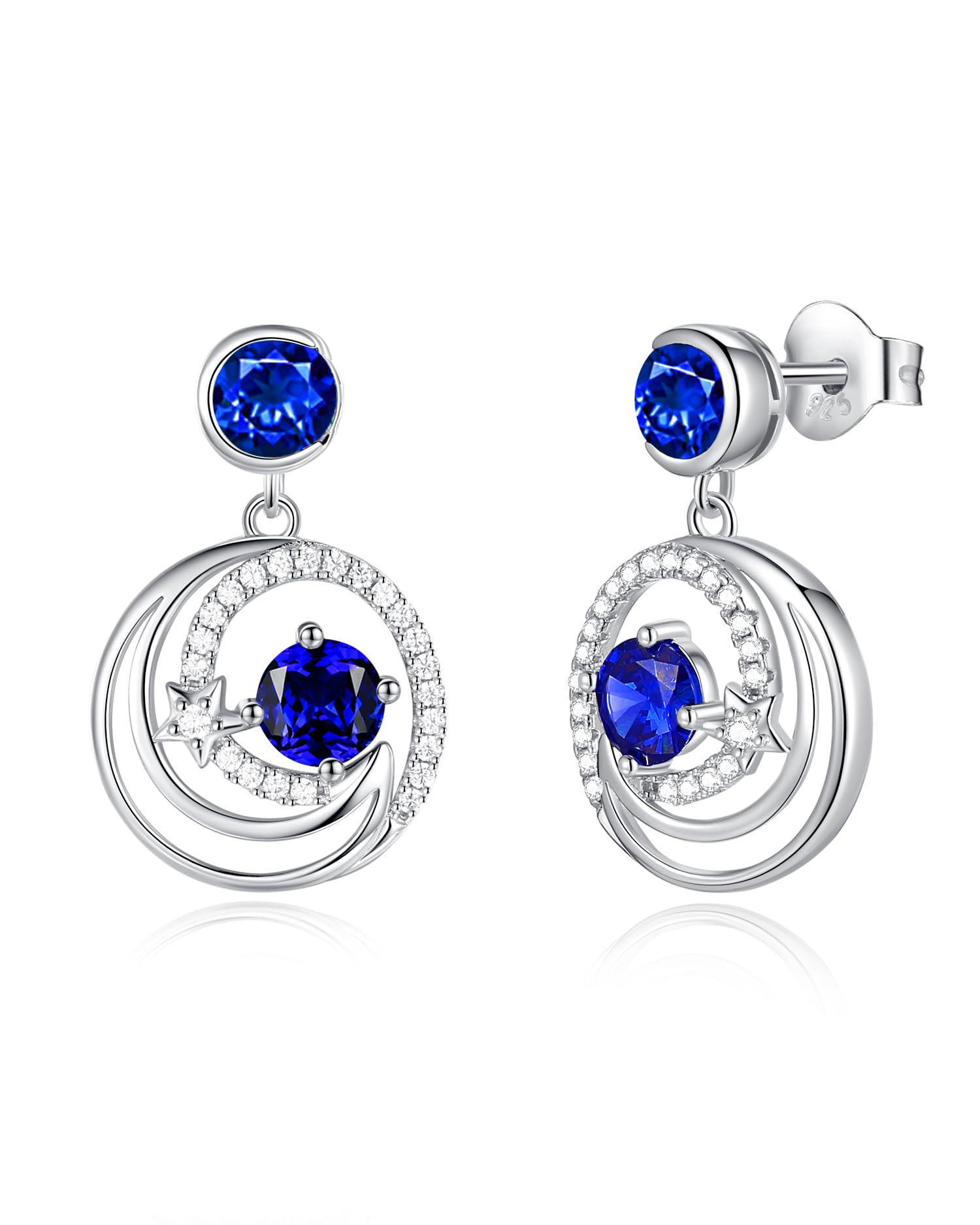 FANCIMEDangle Drop Earrings 925 Sterling Silver Moon Star Round Gemstone Birthstone Jewelry Birthday Christmas Gifts for Her Women