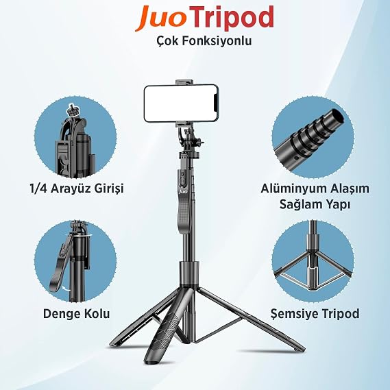 Juo JST40 Aluminum Tripod Monopod Selfie Stick Controlled Android iPhone GoPro Compatible