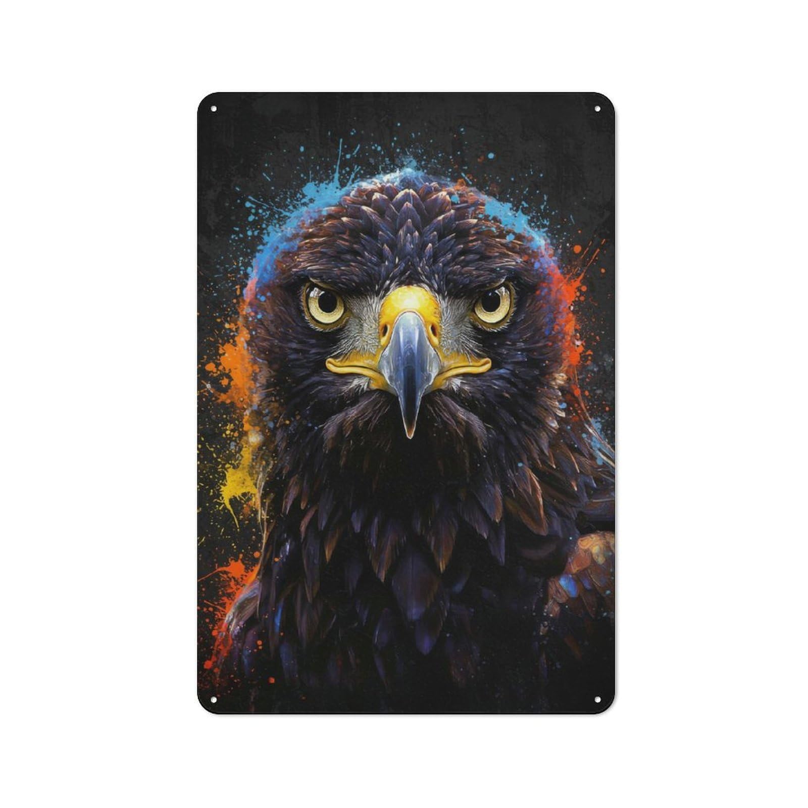 Eagle with Colorful Splashes Industrial Metal Sign 30x20cm, Modern Retro Loft Wall Plaque for Workspace, Cafe, Hallway Or Garage