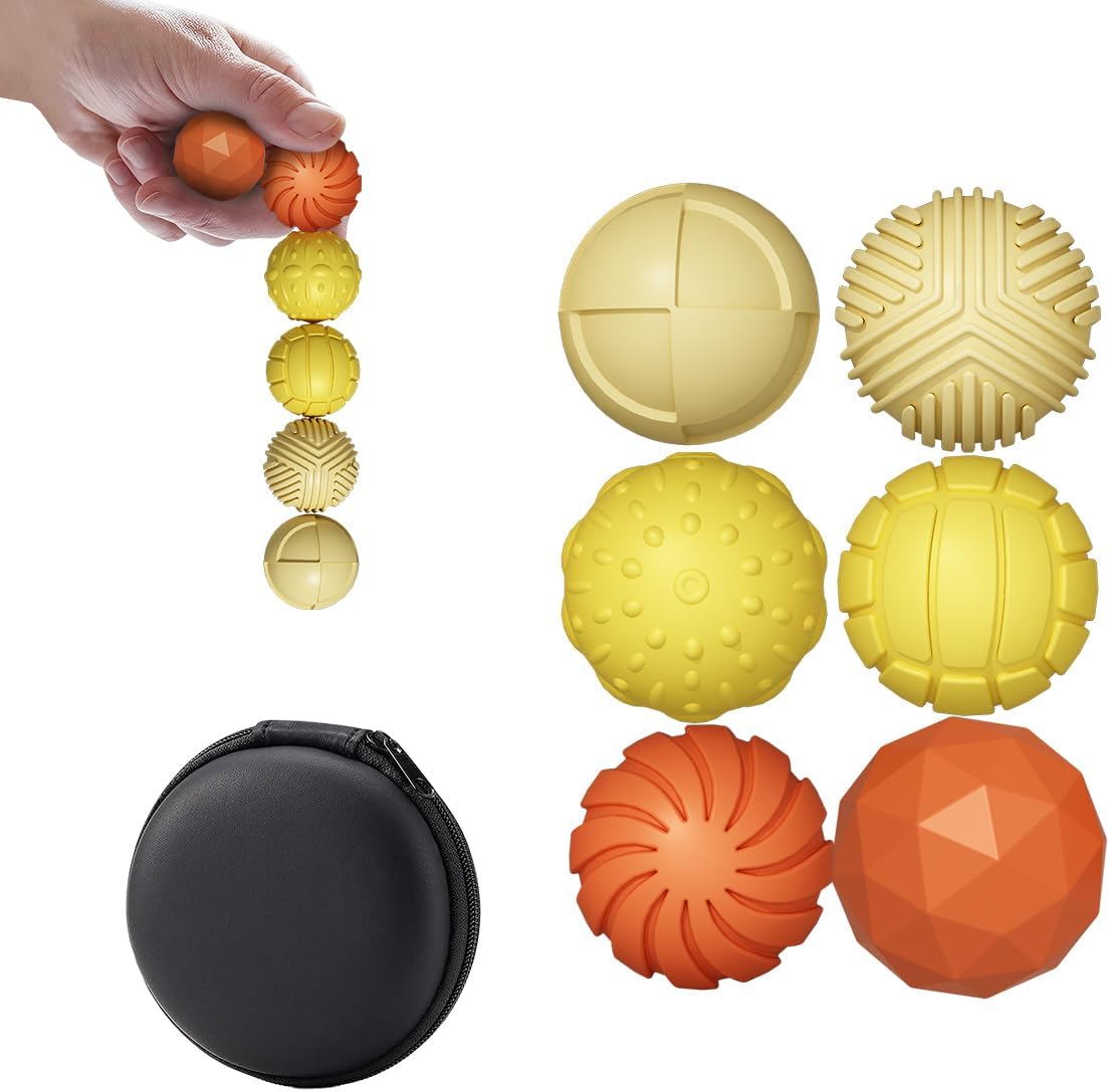 Silicone Magnetic Balls Fidget Toys for Adults Teens -6Pcs Sensory Stress Relief Toys for Autism and ADHD,Office Desk Textures Fun Toy, Chritmas Birthday Festival Gifts for Kids Girls Boys (Yellow)