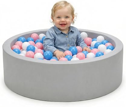 Wilwolfer Ball Pit for Toddlers Foldable Baby Ball Pit - Round Soft Play Ball Pool - Foam Ball Pit For Baby - Soft Memory Foam - Indoor/Outdoor Grey