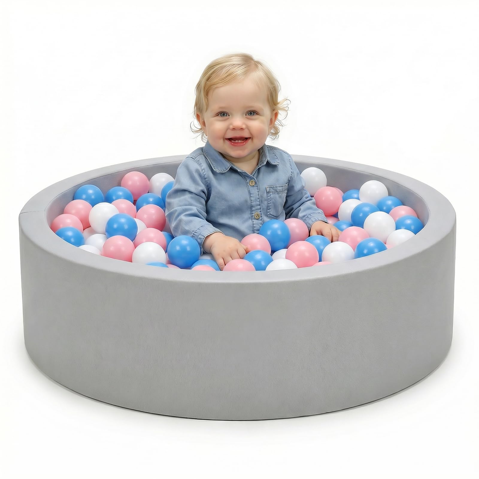 Wilwolfer Piscina de Bolas para bebé: Piscina de Bolas Plegable para bebé, Redonda, Suave, Piscina de Bolas de Espuma Suave para bebés, Espuma viscoelástica Suave, para Interior/Exterior (Gris)