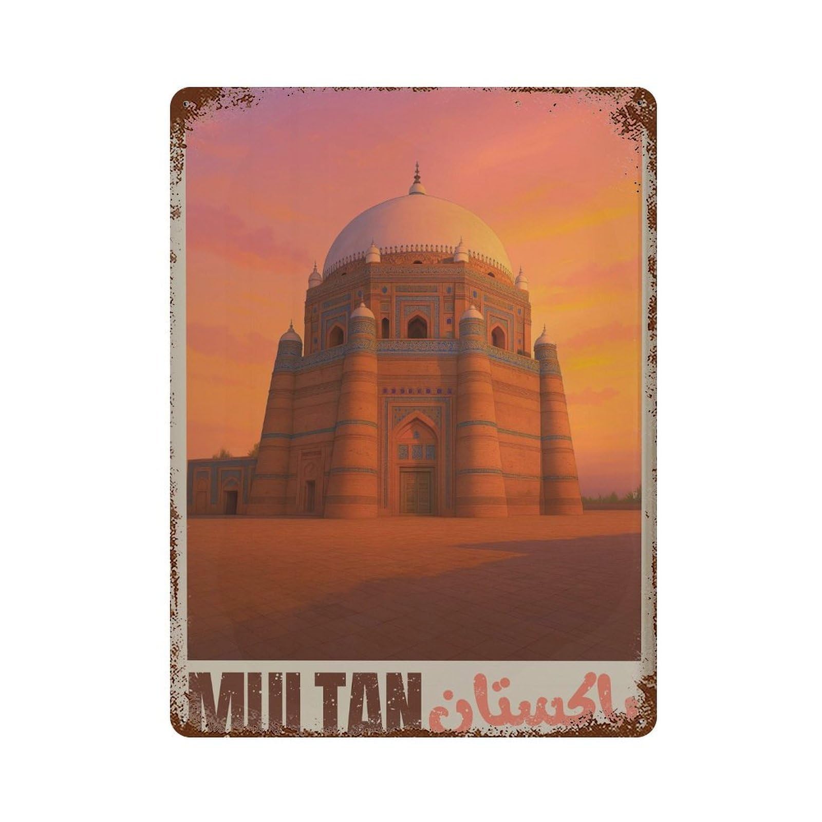 xiaoxiaoshen Multan Travel Sunset Architecture Historic City Wall Decor Art Metal Tin Poster Modern Home Decor Art Home Bar Shop Decorations Vintage Sign 40x30cm