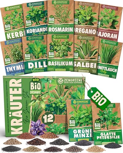 ZenGreens® - Bio Kräuter Samen Set - 12 Kräutersamen für den einfachen Anbau im Garten, Balkon oderâ€¦ – Miniatur