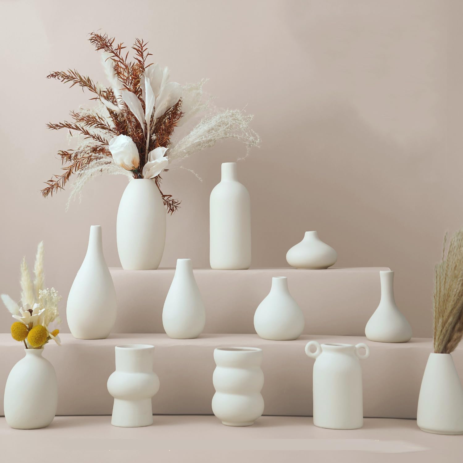 White vase Set of 12 – Ceramic Mini Vases for Pampas Grass, Wedding Centerpieces, Shelf & Table Decor, DIY Crafting, and Home Office Styling,Ceramic vases for Painting