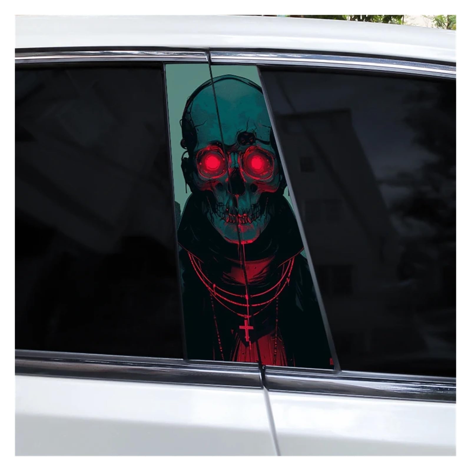 Car Side Decals 2pcs Smoke Skull Doorpost Vinyl B-Pillar Stickers Scratch-Resistant Self-Adhesive Center Column Decal(Style A)