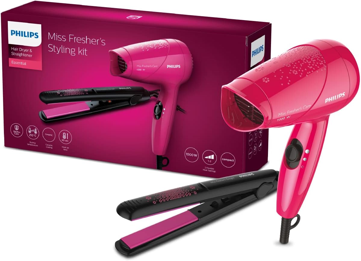 India's No.1 Hair Styling Brand | Hair Dryer & Straightener | Combo Kit | Blow Dry for Men & Women | Minimized Damage | Designed for Indian Hair, HP8643