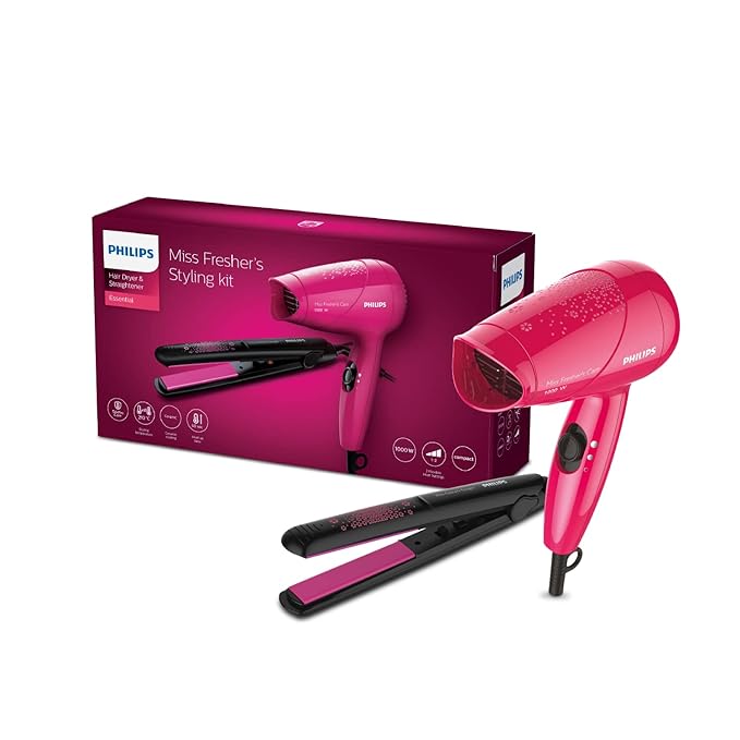 PHILIPS Miss Fresher'S Straightener&Dryer Combo Kit For Everyday Styling,Multi
