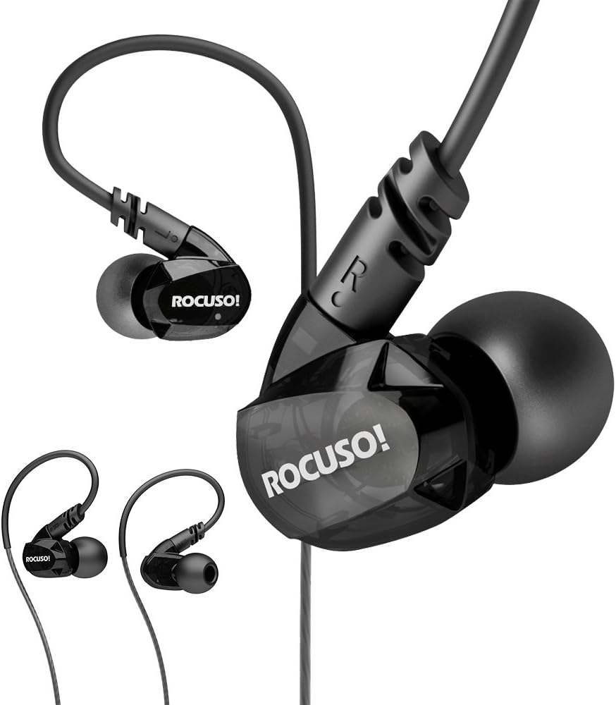Noise-Isolating Musician's in Ear Monitor, Wired Over Ear Headphones with Microphone,Sport Earbuds for Running,Jogging,Gym,Compatible with iPhone, Cell Phones,Computers (Black)