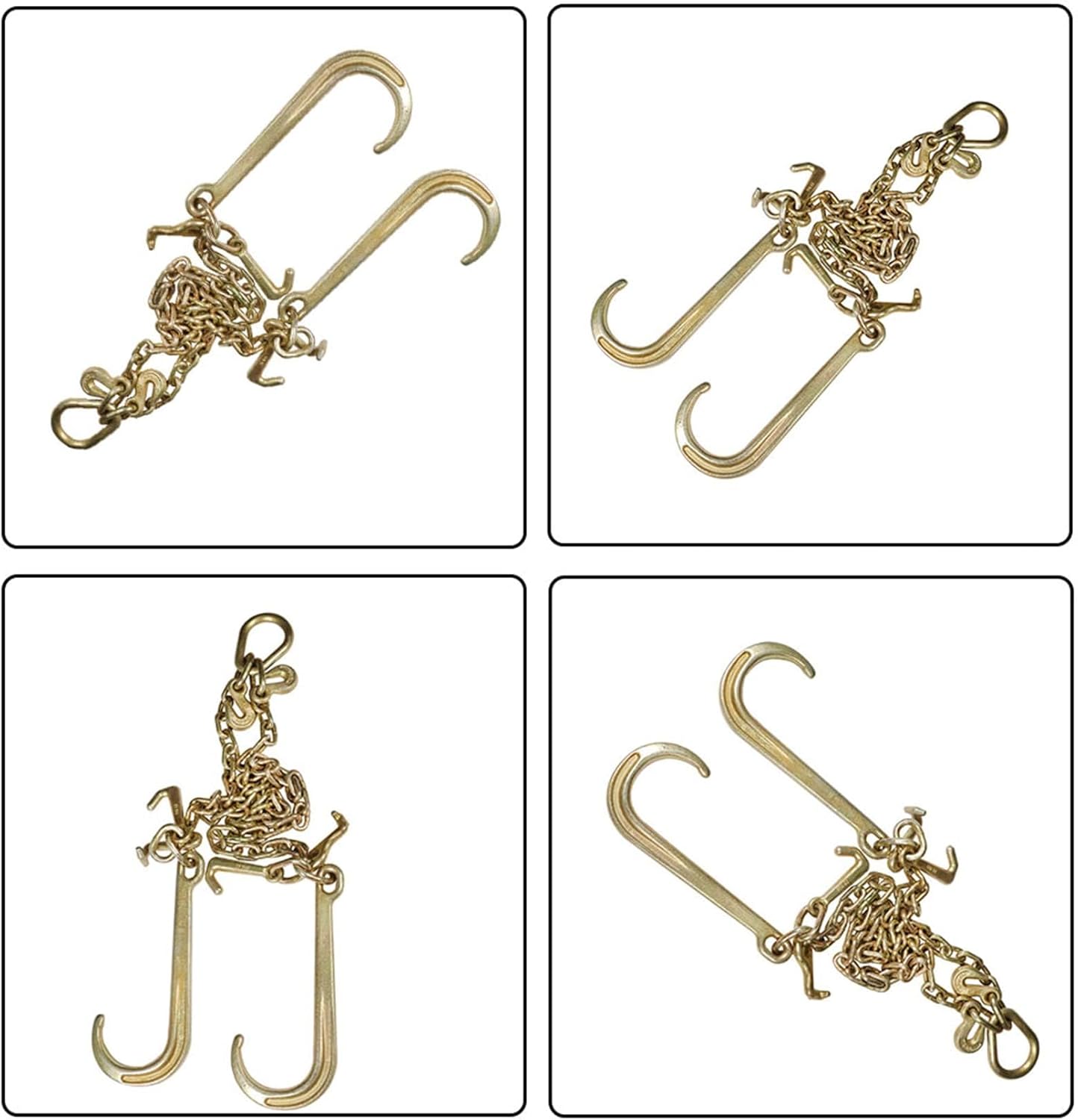 5/16In x 3 Ft Grade 70 V-Chain Bridle with 15In Large Shank J Hooks 4700 LBS Tow Truck Chain Accessories Flatbed Trailer