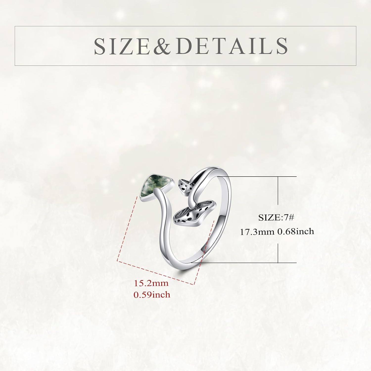 POPLYKE Moss Agate Mushroom Rings For Women Sterling Silver Adjustable Open Ring Jewelry Vintage Nature Ring - Image 6