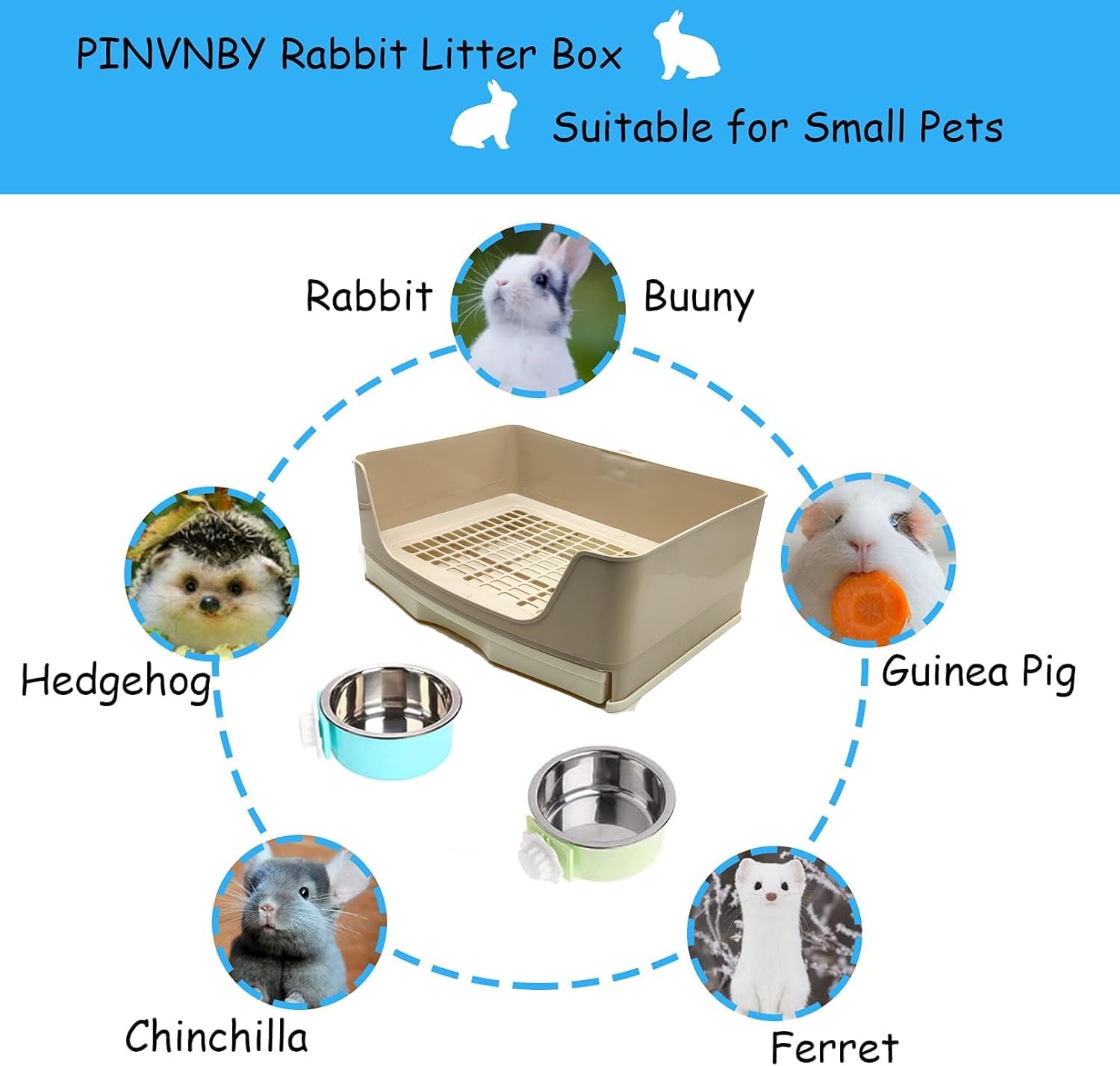 PINVNBY Rabbit Corner Litter Box with Drawer for Cage Small Animal Litter Pan Hanging Pet Feed Bowls Cage Potty Trainer Pet Toilet for Rabbit Bunny Guinea Pigs Chinchilla Ferret - image 5