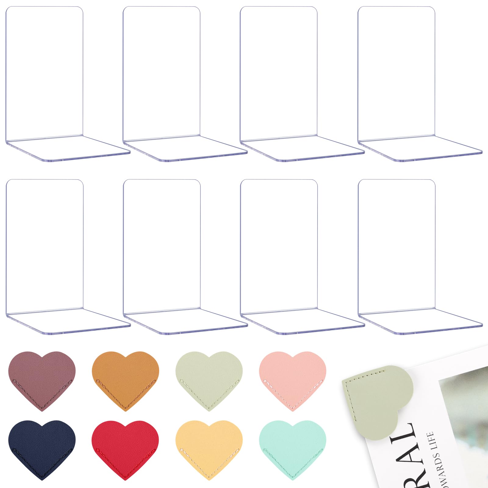WATUNID Acryl Buchständer Set - 8 Stück Transparent Mit Lesezeichen