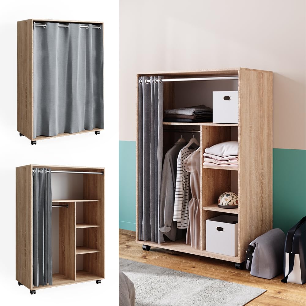 Vicco Kleiderschrank Doros, Sonoma, 100 x 146.6 cm mit Rollen, mit Rollen zur flexiblen Platzierung im Raum