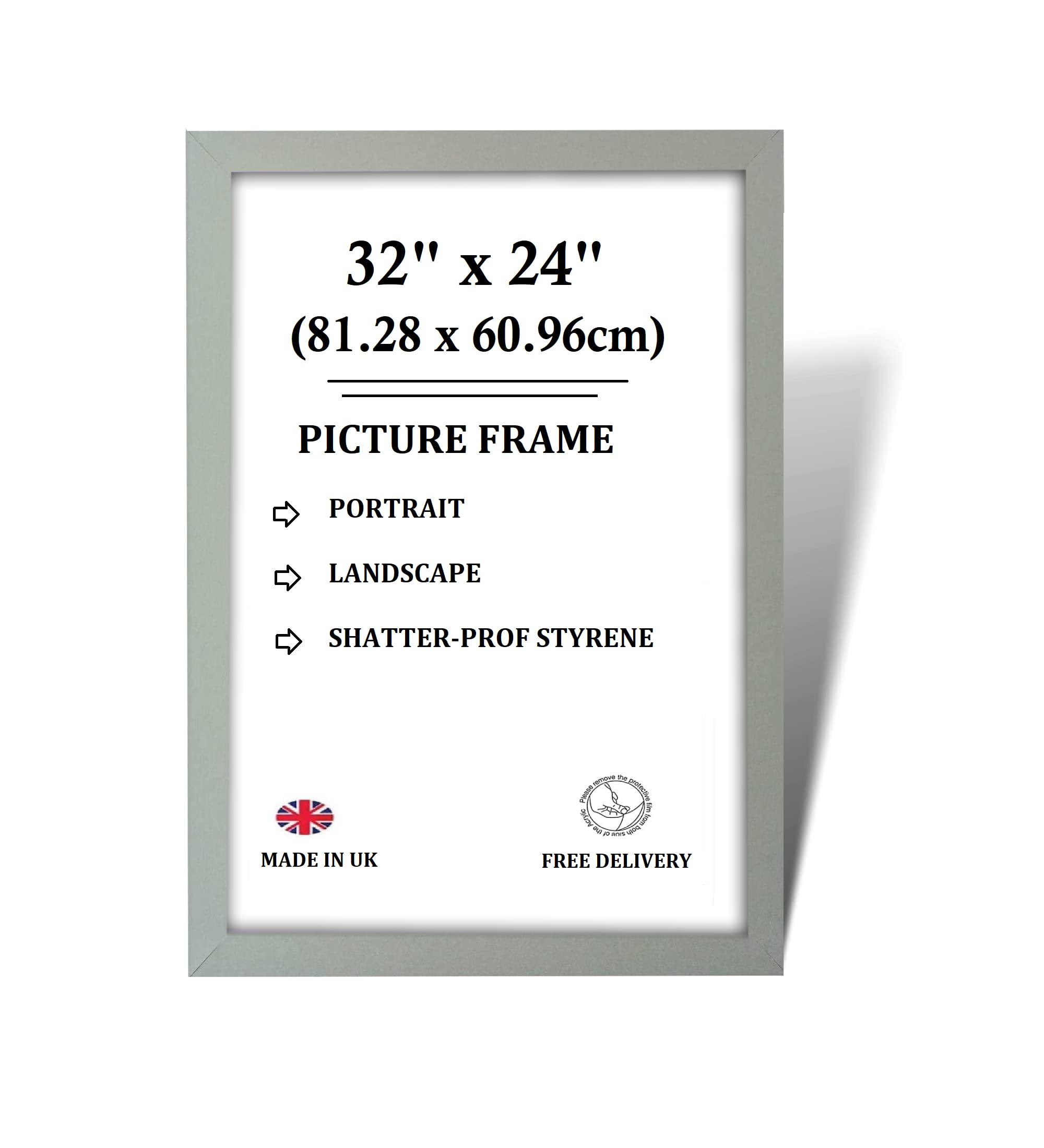 Online Deals Outlet Silver Picture Frame Premium Photo Frame Made Of Mdf Wood Portrait & Horizontal Wall Hanging Shatterproof Front Wall Mount, Poster Frame (32 X 24 Inches, )