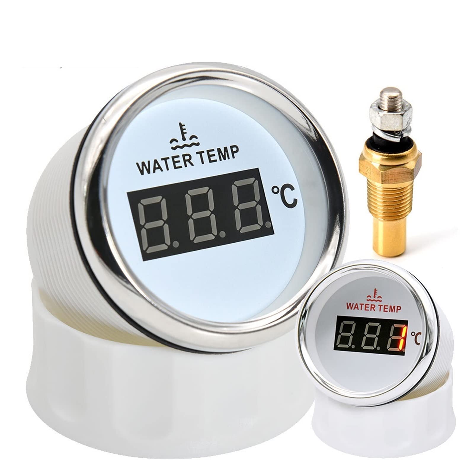 Indicador de Nivel de Combustible, Indicador de temperatura del agua Digital de 52mm con luz trasera roja con Sensor de temperatura del agua 1/8NPT for indicación de temperatura del agua del camión de