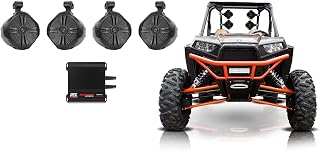 Rockville Bundle: (4) RWB90B Black 8" 300w Marine Wakeboard 360 Swivel Tower Speakers Bundle with MUD100.4 400 Watt RMS 4-Channel Amplifier Amp Use for Polaris RZR (5 Items)