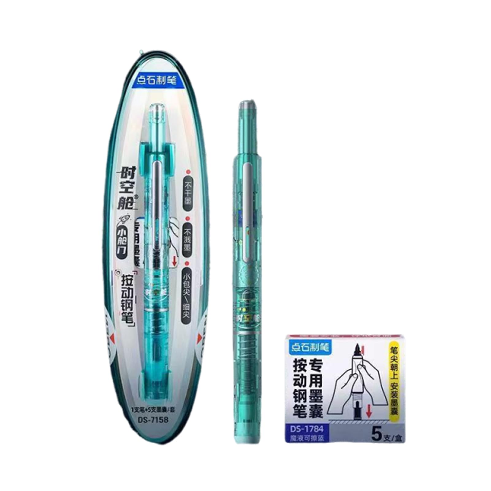 idqwsswt Writech Clictek Retractable Fountain Pen Medium Nib For Smooth Clear Lines Retractable Fountain Pens For Writing, greener, ErasableBlue 1+5