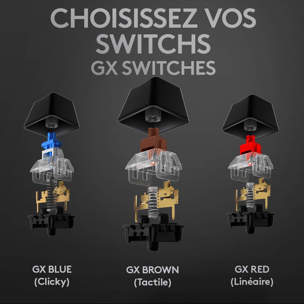 Logitech G512 Clavier Gamer Mécanique, Eclairage RGB LIGHTSYNC, Tactile Switchs GX Brown, Alliage Aluminium 5052, Touches de Fonction Complètes, Relais USB, Français AZERTY - Noir