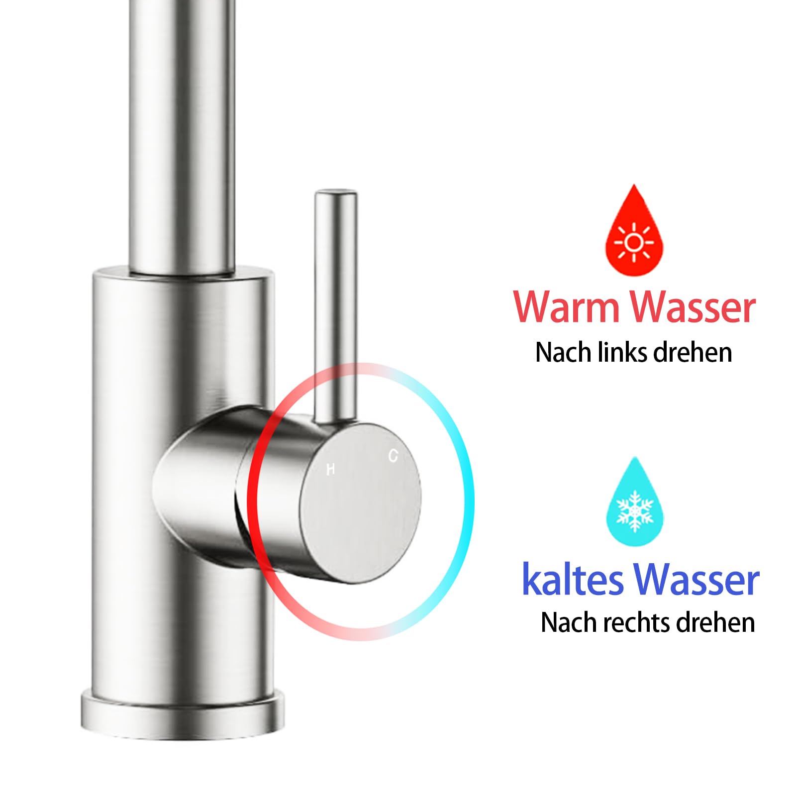 AICA Spülarmaturen Küche, Küchenarmatur Gebürstet, Ausziehbar 360° Drehbar, Hochdruck Mischbatterie mit 27 Zoll Flexschlauch, Einhand-Spültischarmatur für Küche