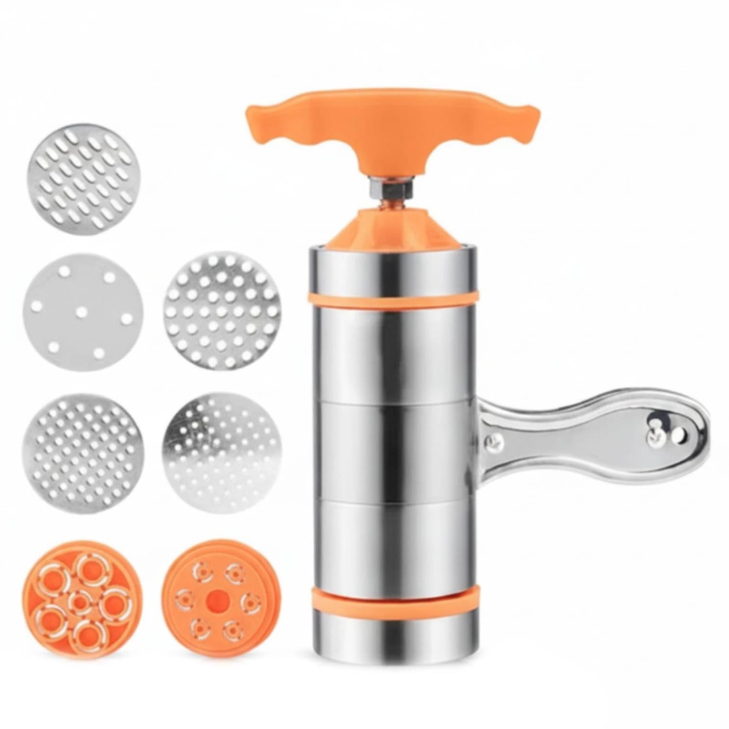 Interchangeable Dies Stainless Steel Noodle Press 7 Molds Hand Crank Noodle Press Compact, 7-Mold Orange-image-21
