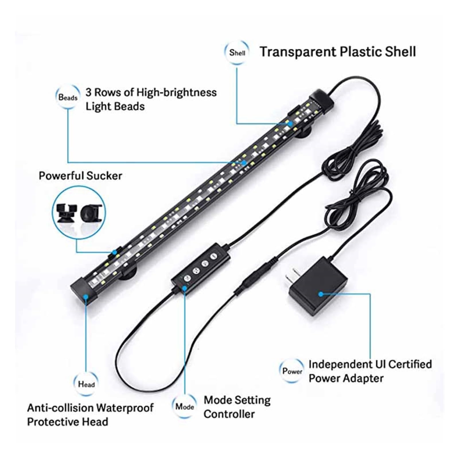 Luz del acuario, Luces de Coral for acuario 24/7, lámpara de agua de espectro completo impermeable, WRGB de agua dulce, luz LED for tanque de peces, iluminación for cultivo de plantas(18CM 6W)