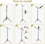 TONOR Mic Stand, Microphone Stand with Tablet Holder, Tripod Boom Arm for Floor, Adjustable Height and Angle, Heavy Duty DJ Stand with Carrying Bag, Phone and iPad Clamp