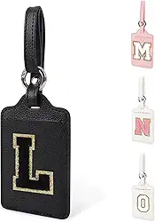 Etiqueta de bagagem com letra inicial personalizada para malas aprovada pela TSA, Couro preto, letra preta, L, Decorativo