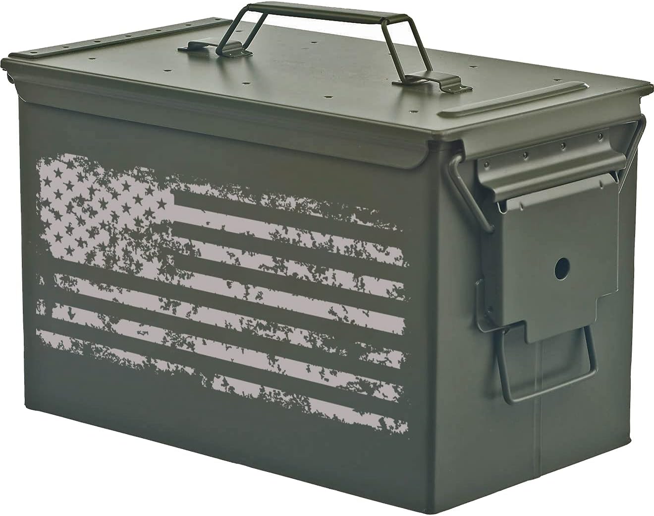 Daylor American Flag Grunge Engraved Ammo Box Metal Ammunition Case Steel Storage Can (30 Caliber, Black)