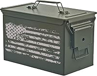 Vista 2 de Caja de almacenamiento de latas de munición grabada con la bandera estadounidense (30 Cal)