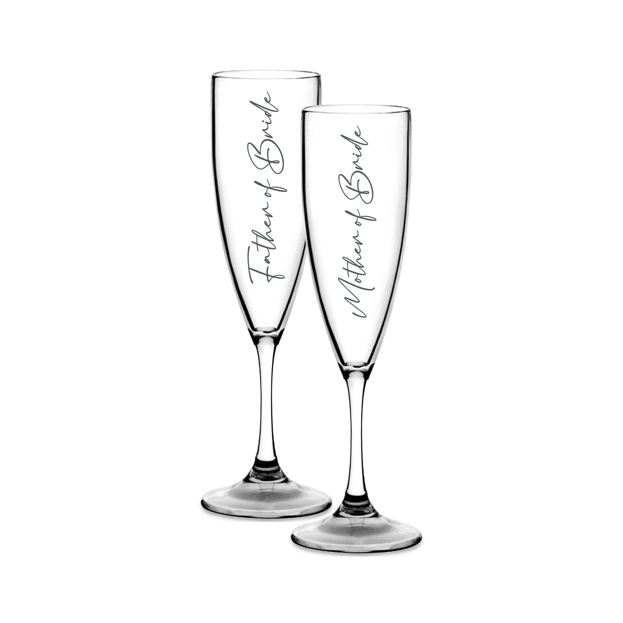 Print Maniacs Champagne Premium Clear Flute Glass Bride Groom Mr Mrs Wedding Maid Honour Wine Cocktail Prosecco Celebrations Gift (Grey, Mother + Father Bride Set)