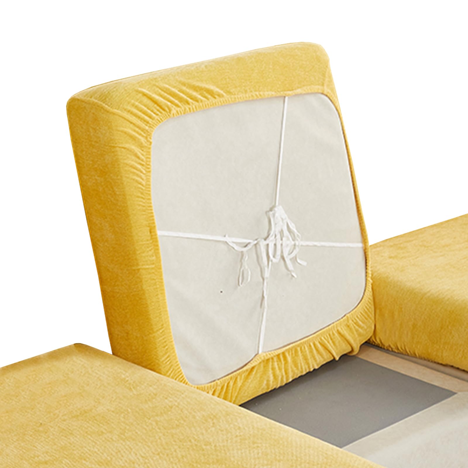 Thdsubb Sofa Seat Cushion Covers Chenille Stretch Sofa Seat Cover Anti Slip Sofa Slipcovers Soften Sofa Cushion Protector Covers (Yellow,Large 4-seater)